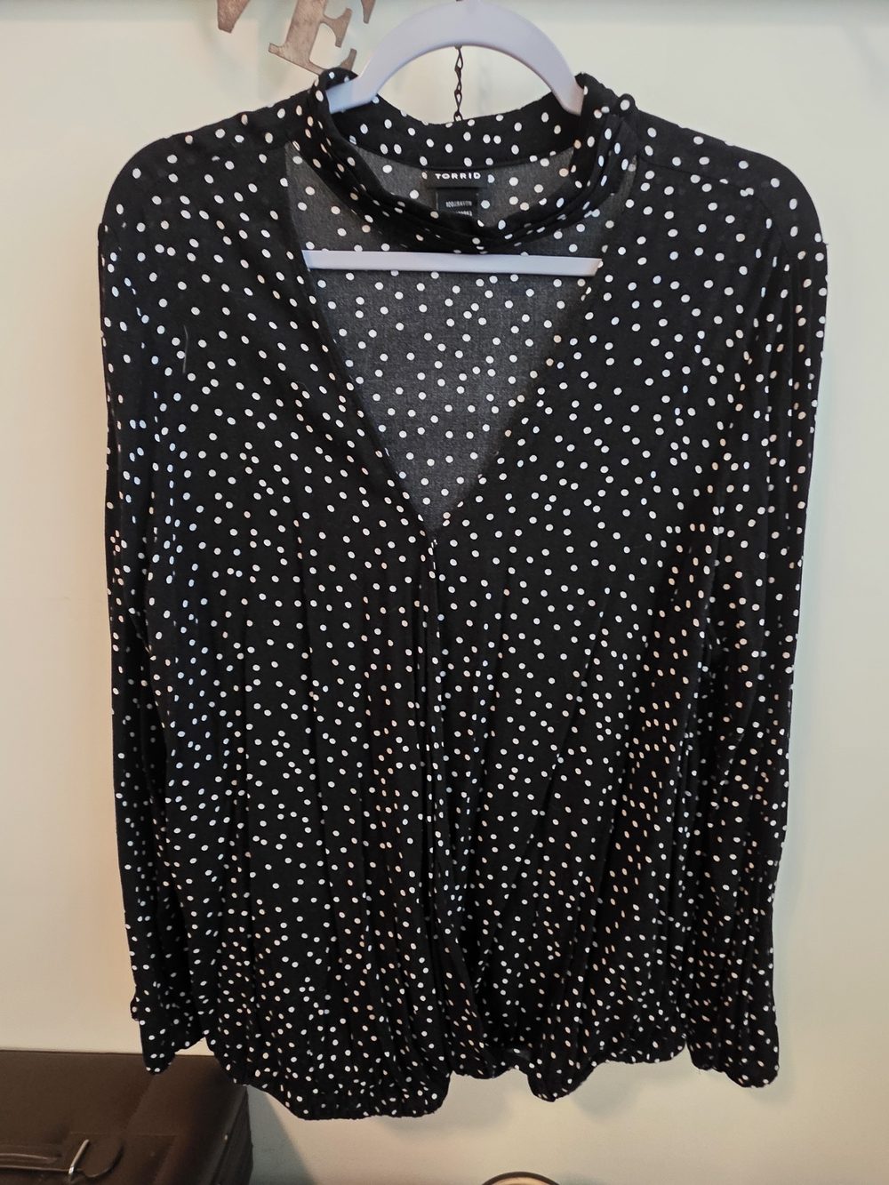 Black Polka Dot Button-Front Women's Blouse